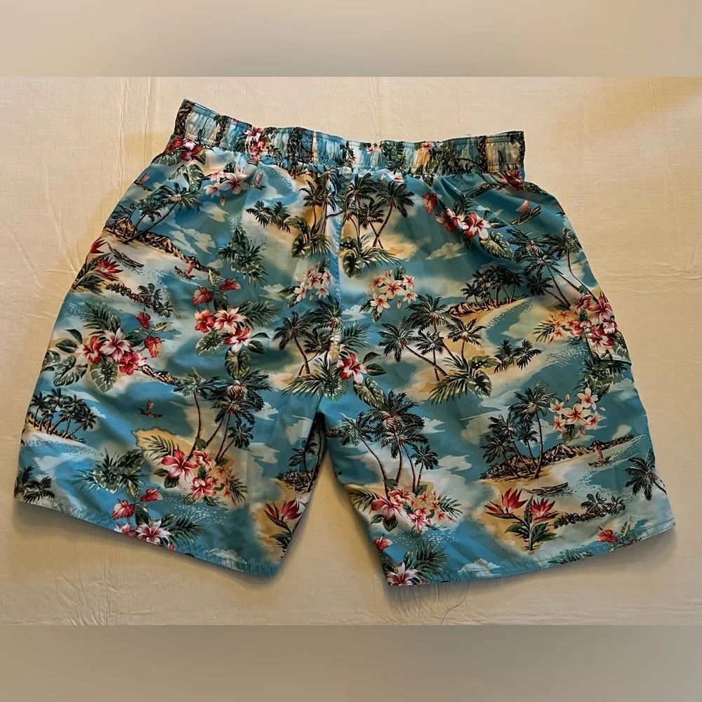 Newport Blue Men’s tropical island Beach Palm Tree Blue swim trunks shorts - Picture 3 of 9